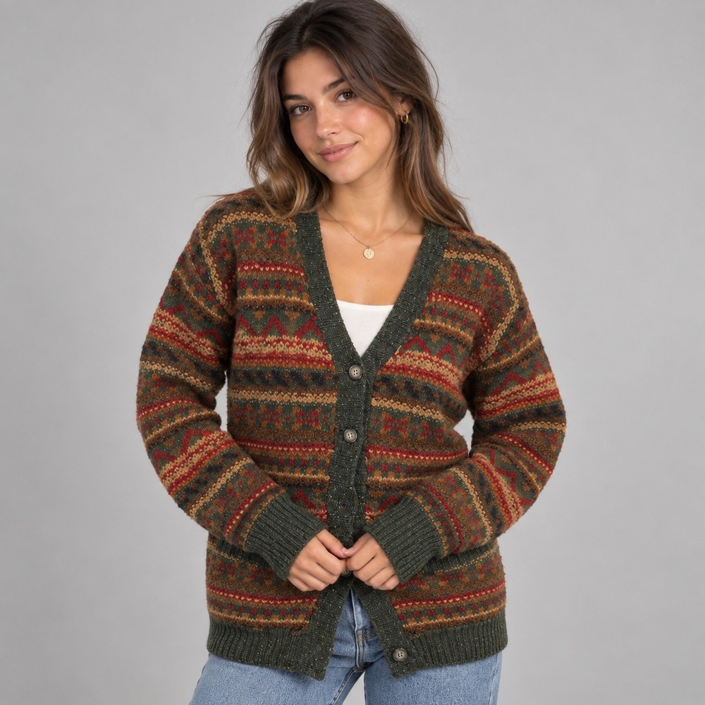Vintage Jones New York Sport Sweater Women S Wool Hand Knit Fair Isle CardIvan